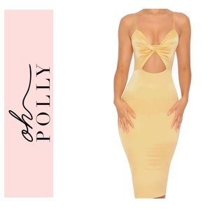 Oh Polly Golden Yellow Satin Midi Dress